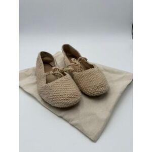 Zara Crochet Ballet Flats Womens 38 7.5 Beige Good Tie Front Woven Boho